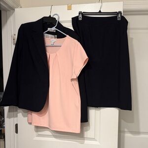 Calvin Klein black skirt suit with pink blouse